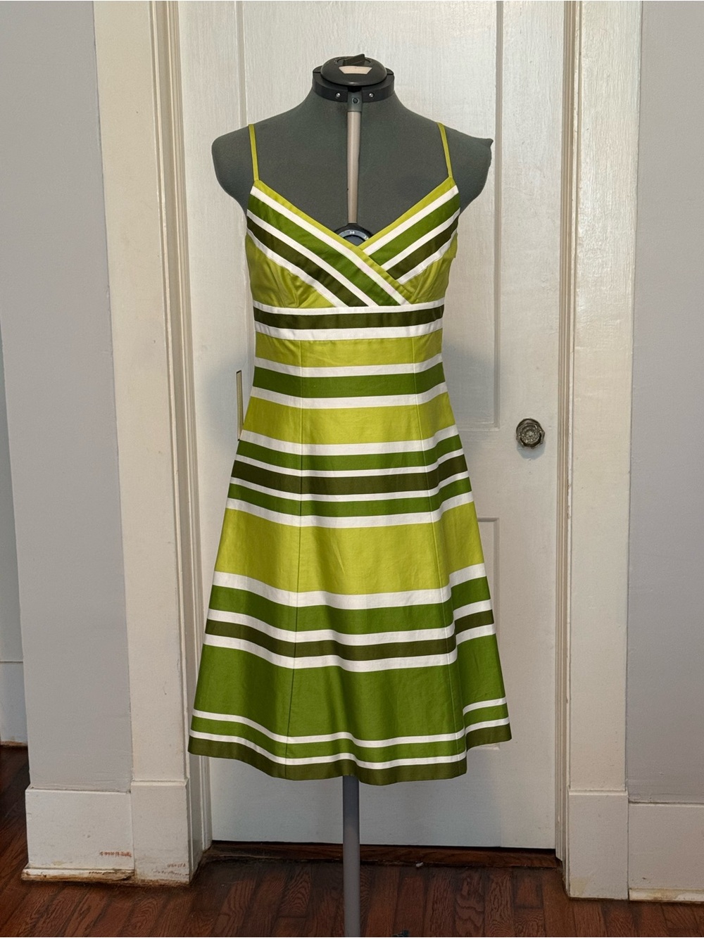 Ann Taylor Lime and Olive Striped Fit-and-Flare Mini Dress